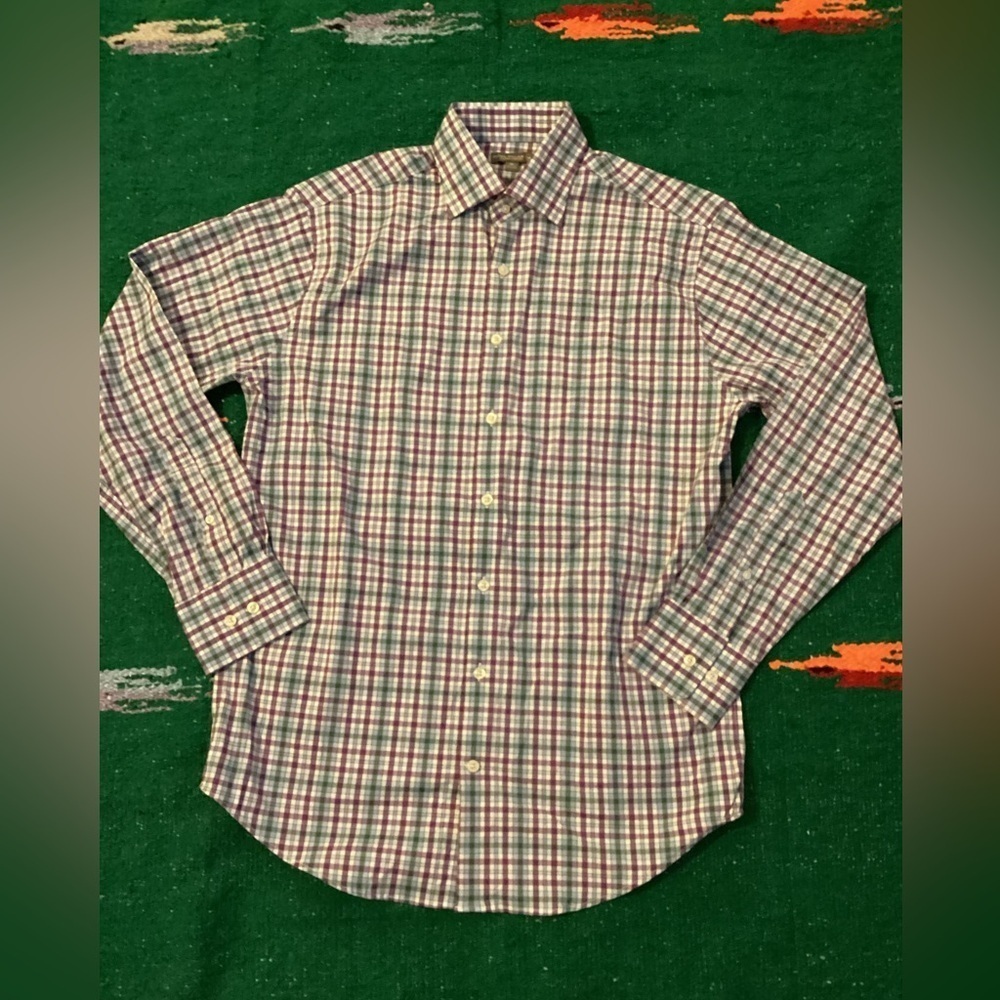 Peter Millar summer comfort long sleeve red, purple, blue plaid button down -SZ